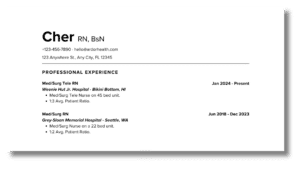 Image of example resume with suggested formatting for professionals with mostly perm staff experience.