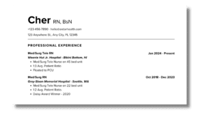 Image of example resume  with suggested formatting for professionals with additional achievements worthy of going on a resume.