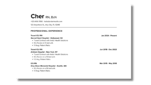 Image of example resume with suggested formatting for professionals with travel work history